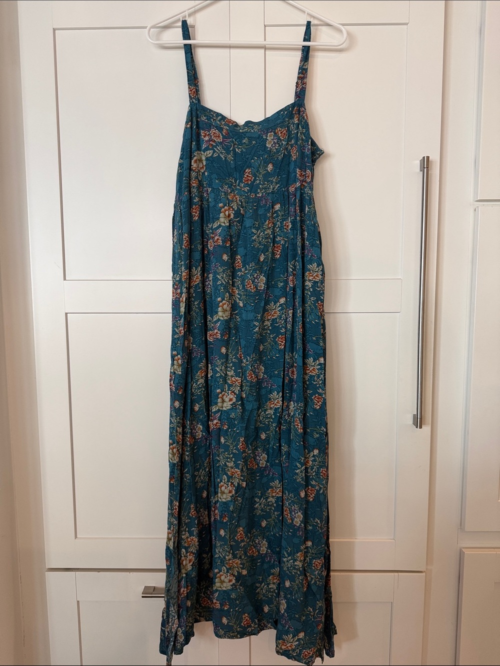 NATURAL LIFE Teal Floral Maxi Dress with Spaghetti Straps